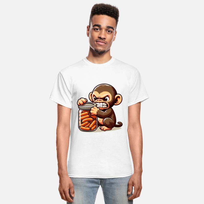 Frustrated monkey with sausage jar