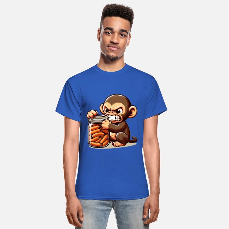 Frustrated monkey with sausage jar