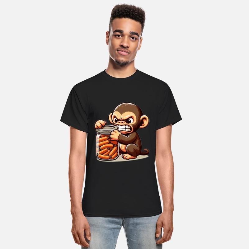 Frustrated monkey with sausage jar