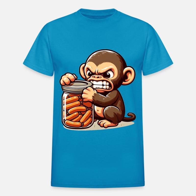 Frustrated monkey with sausage jar