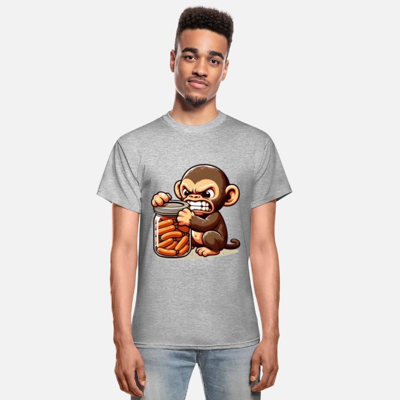 Frustrated monkey with sausage jar