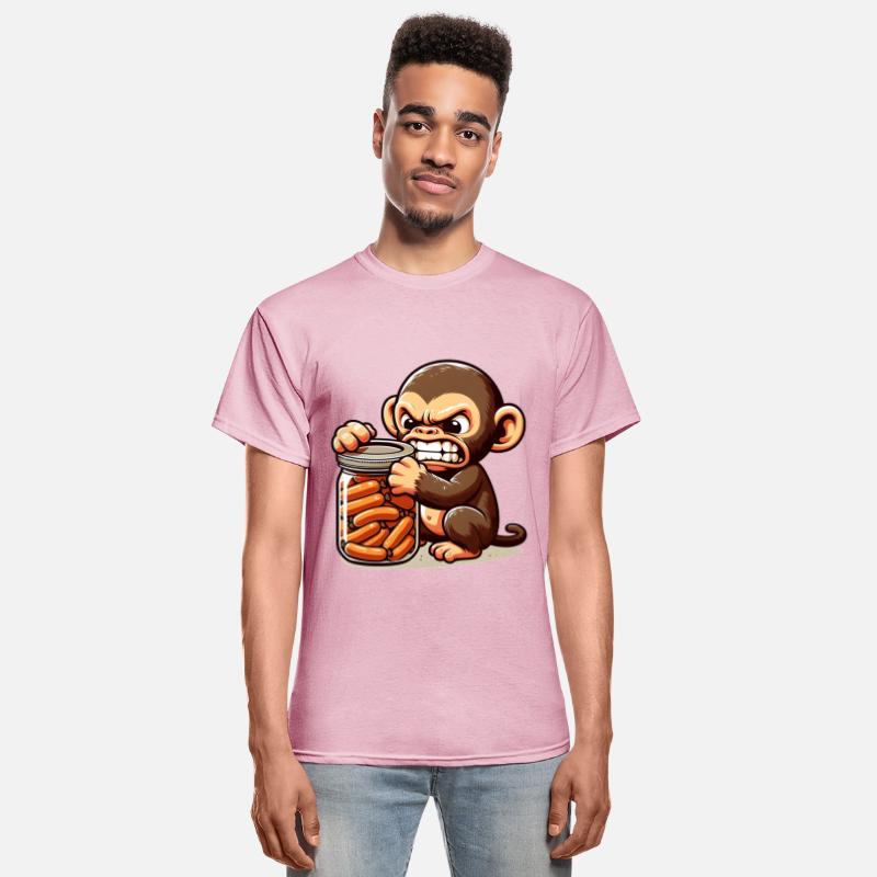 Frustrated monkey with sausage jar