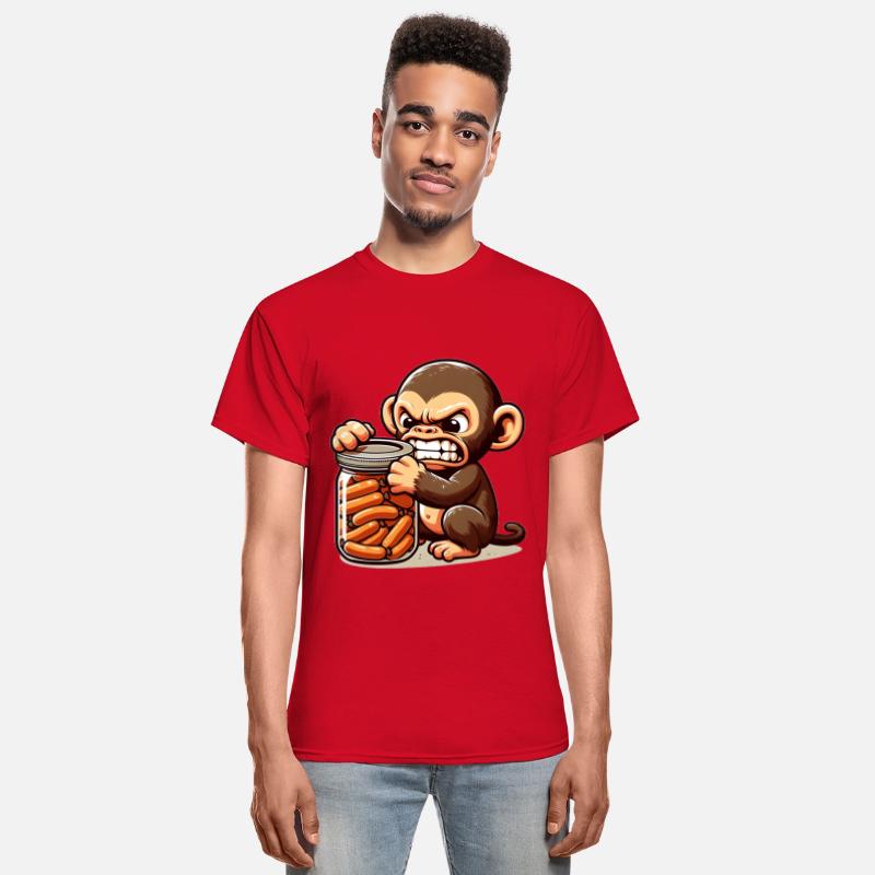 Frustrated monkey with sausage jar