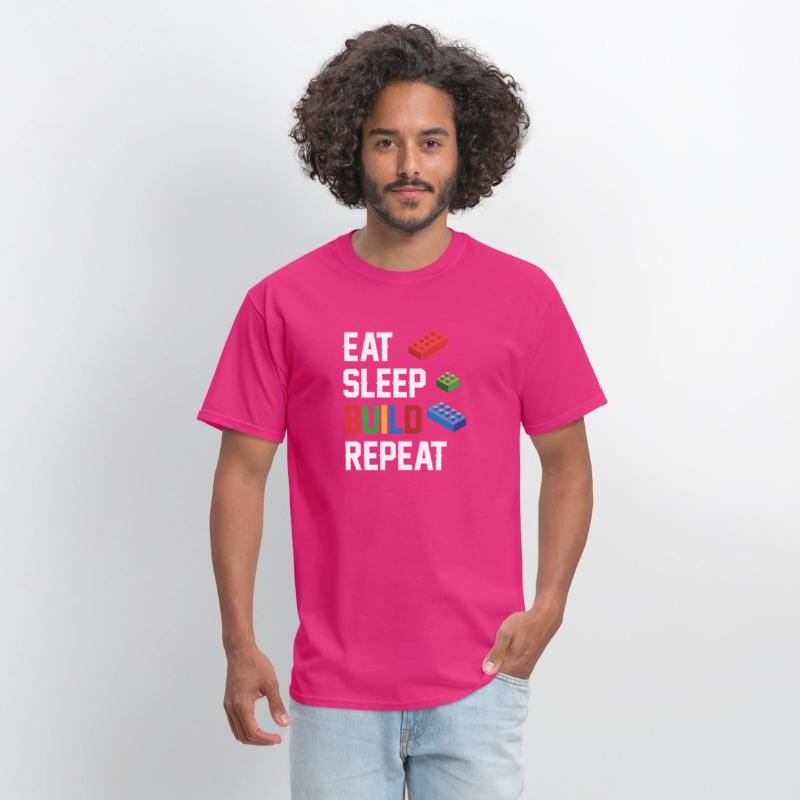 Funny Eat Sleep Build Repeat Building Blocks Men