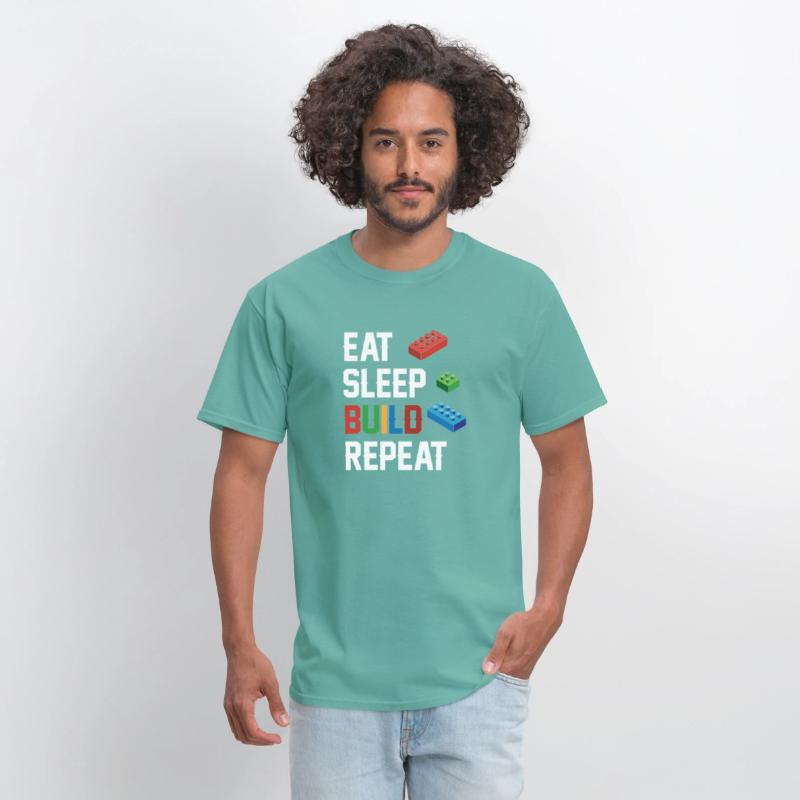 Funny Eat Sleep Build Repeat Building Blocks Men