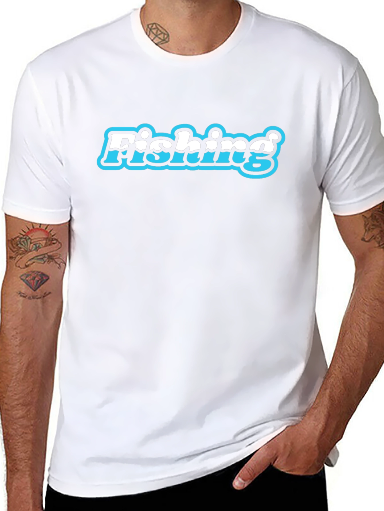 Fishing Graphic Print Mens Black T-Shirt