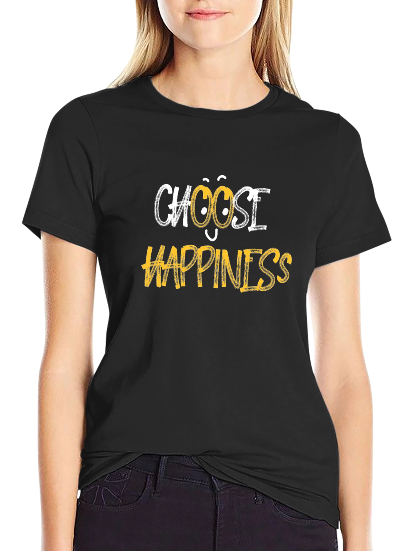 Choose Happiness Graphic Tee - Black Cotton Blend