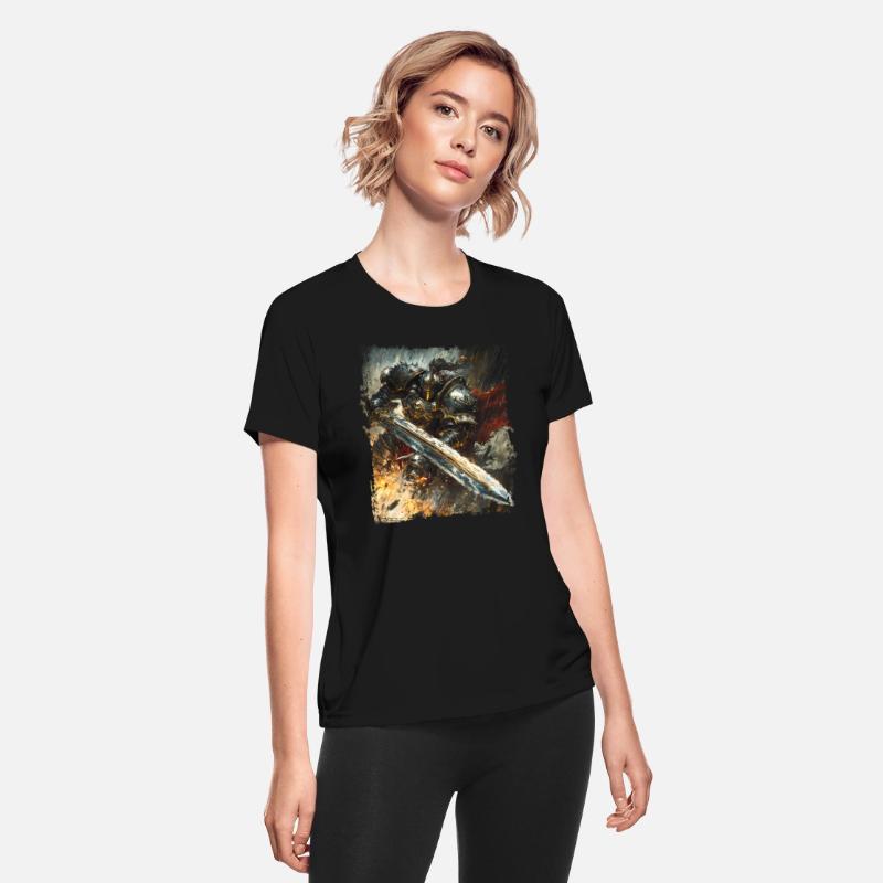 Golden Powerful Knight in Storm with Flaming Sword