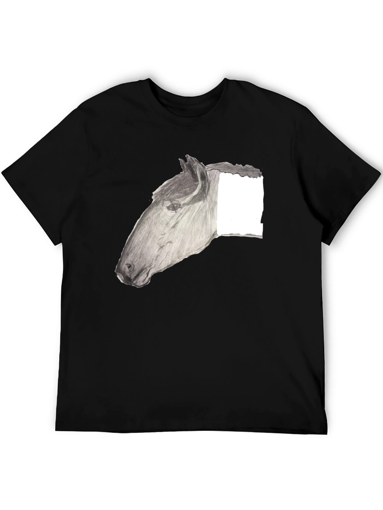 Black T-Shirt with Horse Sketch Design