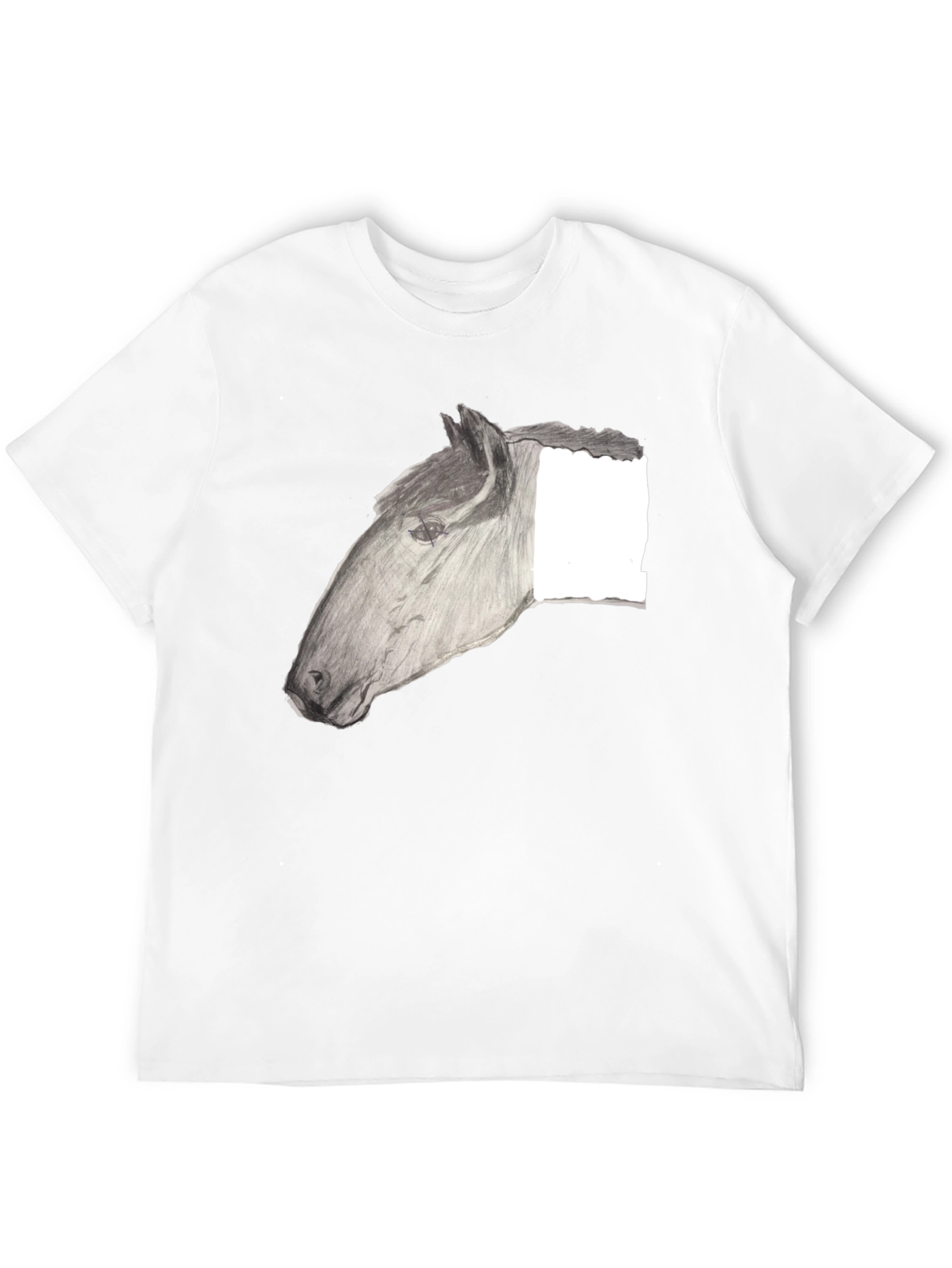 Black T-Shirt with Horse Sketch Design