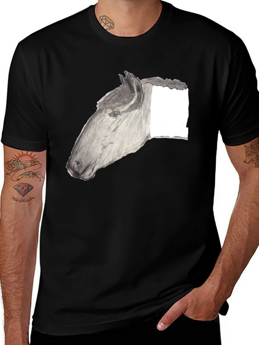 Black T-Shirt with Horse Sketch Design