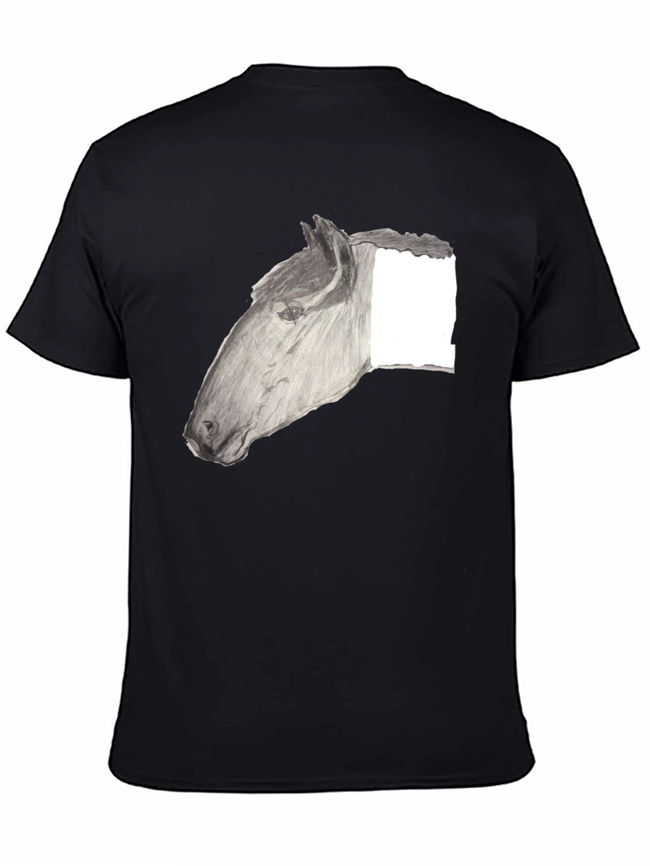 Black T-Shirt with Horse Sketch Design
