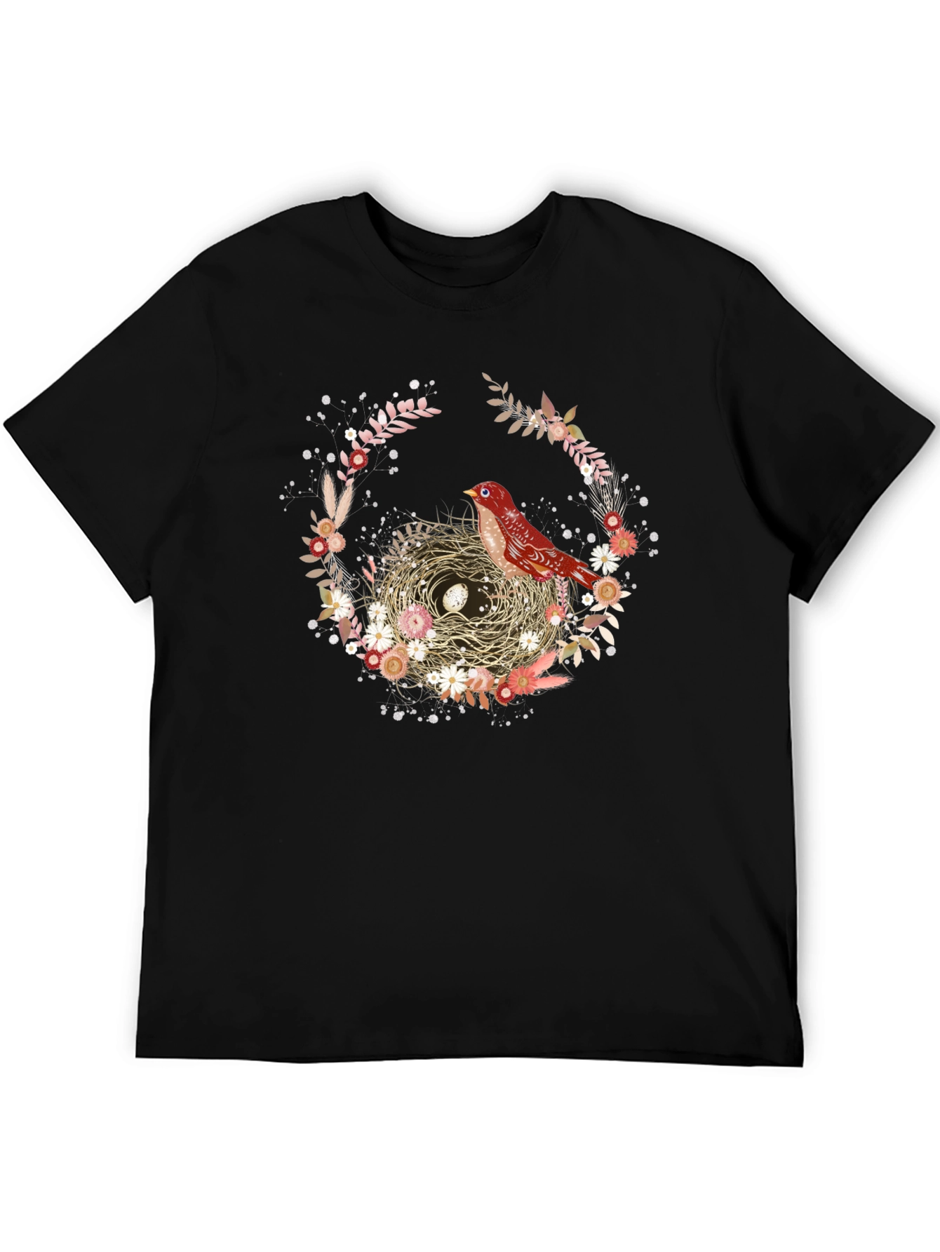 Bird Nest Floral Wreath T-Shirt