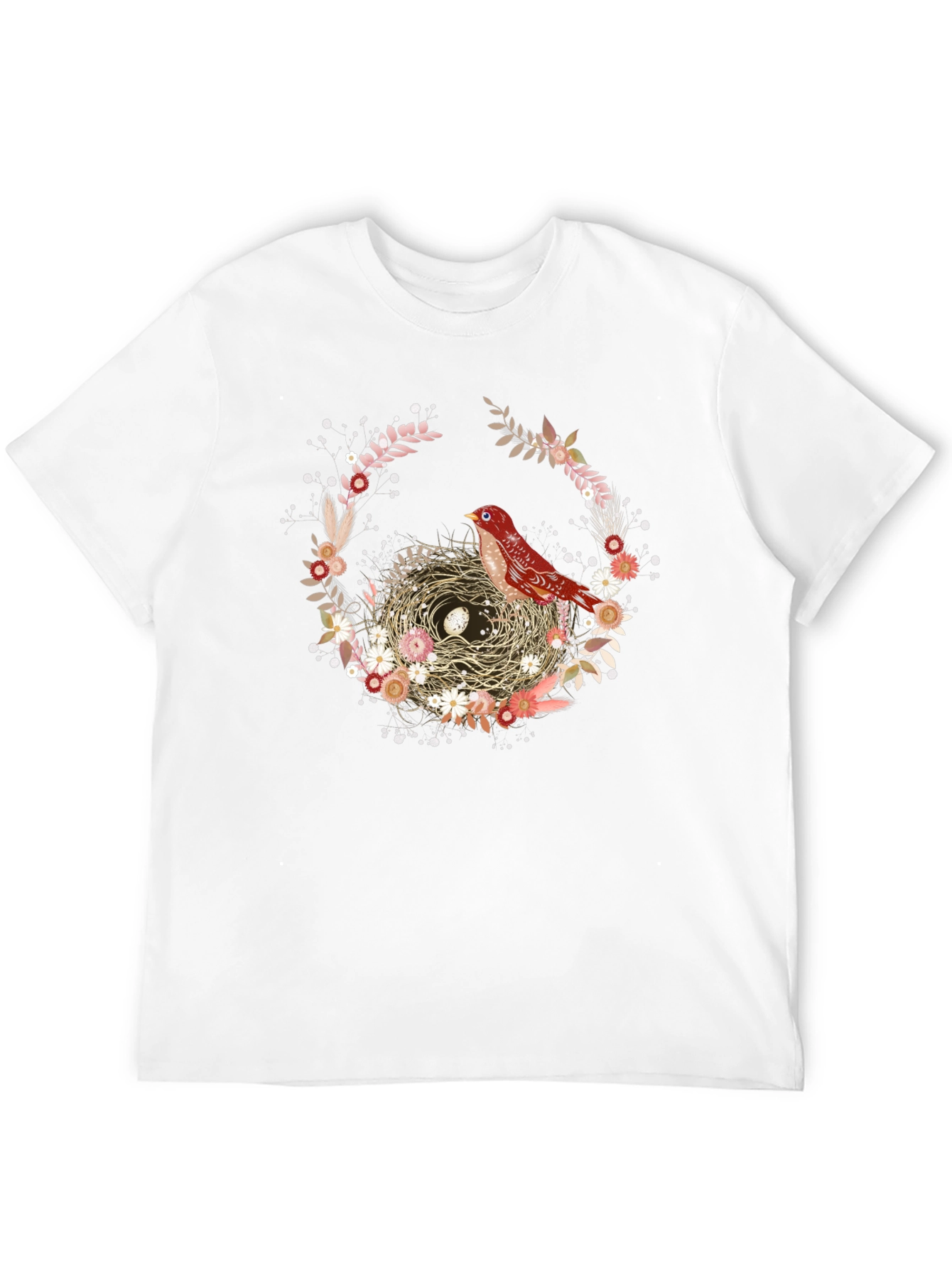 Bird Nest Floral Wreath T-Shirt