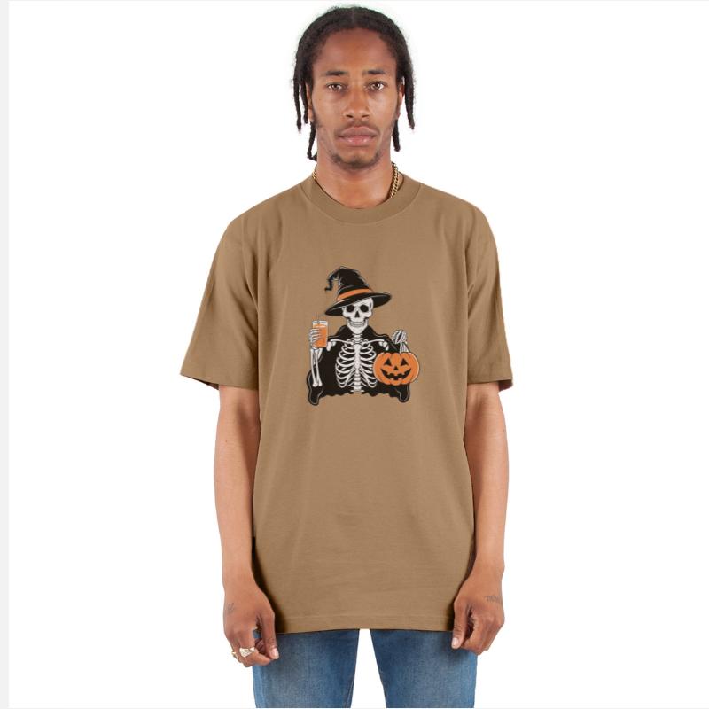 Halloween Skeleton with Witch Hat and Pumpkin