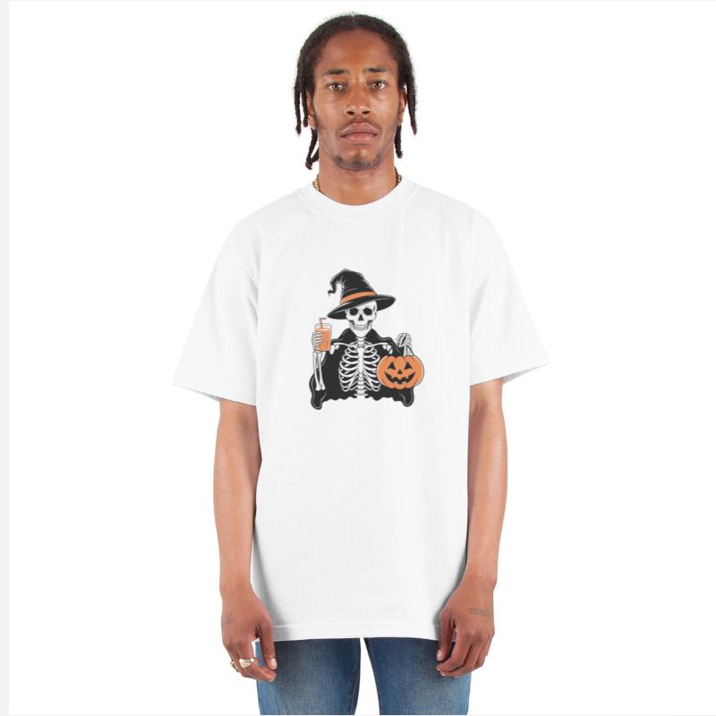 Halloween Skeleton with Witch Hat and Pumpkin