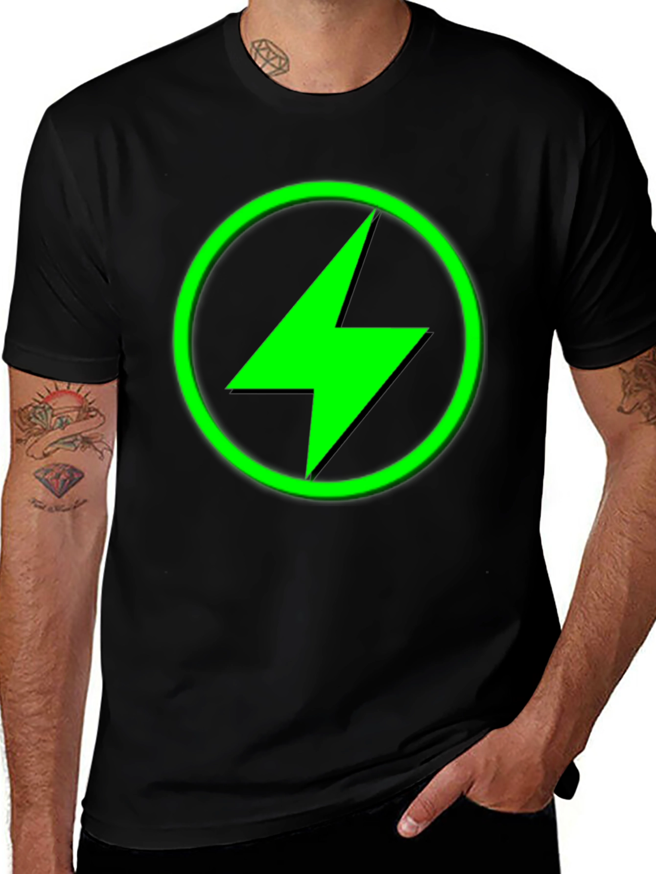 Electric Green Bolt Black T-Shirt