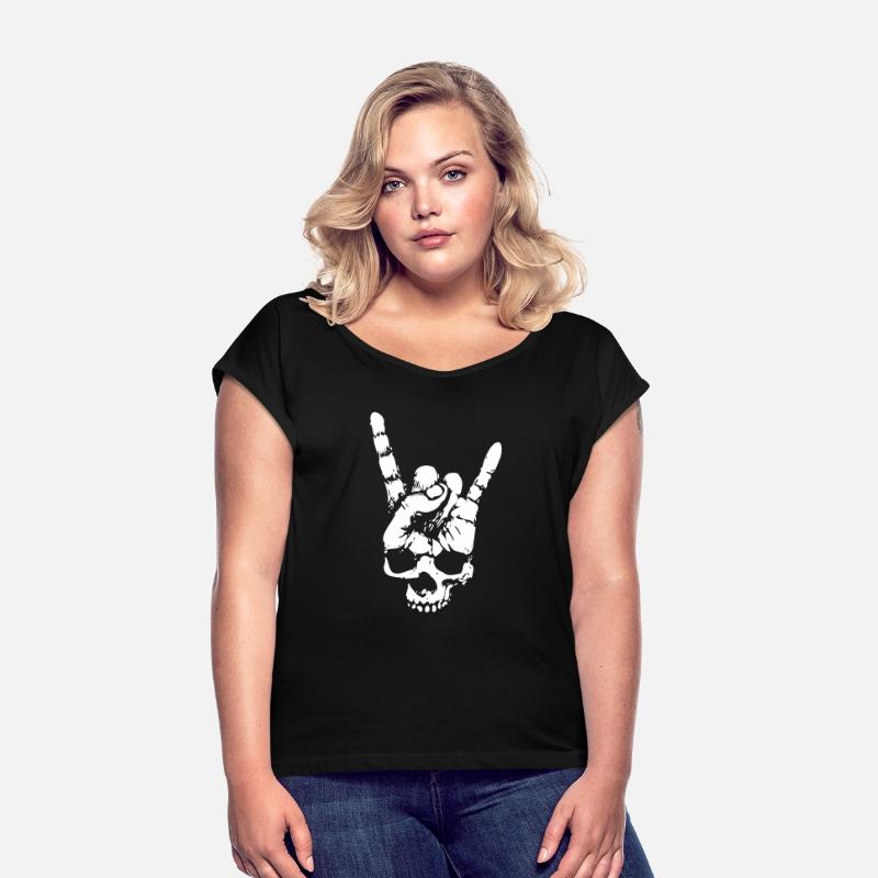 heavy metal skull with devil horns hand