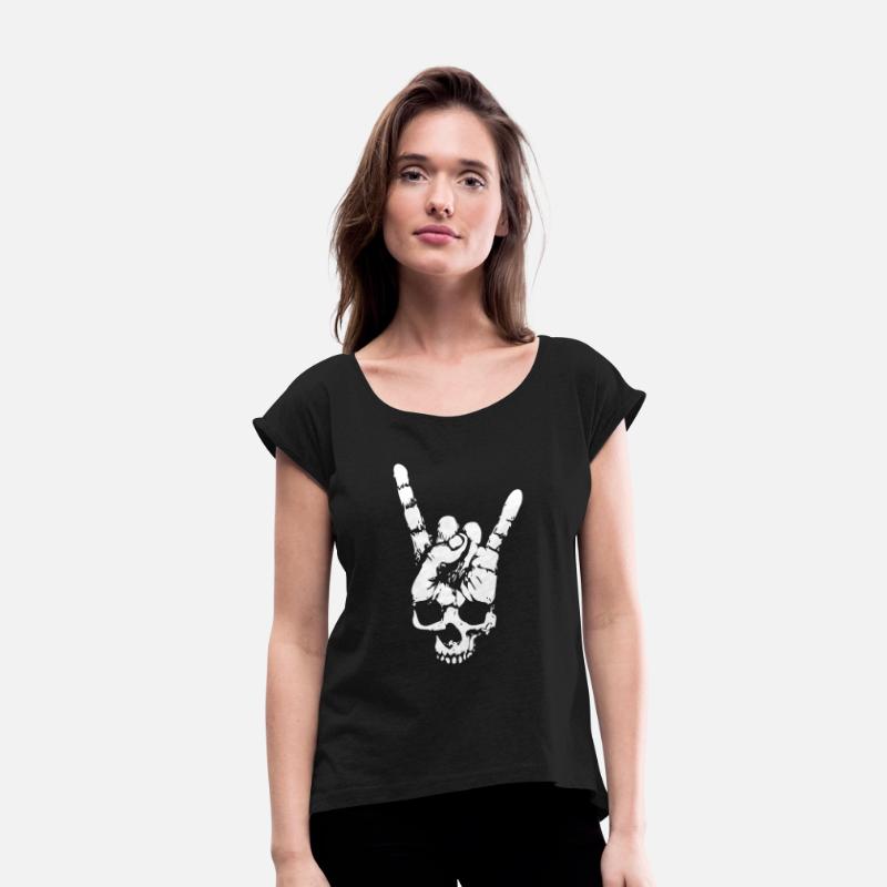 heavy metal skull with devil horns hand