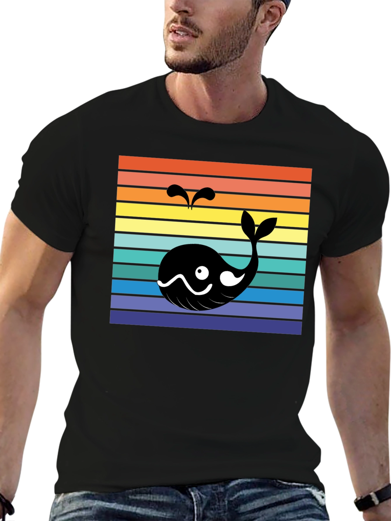 Retro Whale Graphic Tee - Mens Black T-Shirt
