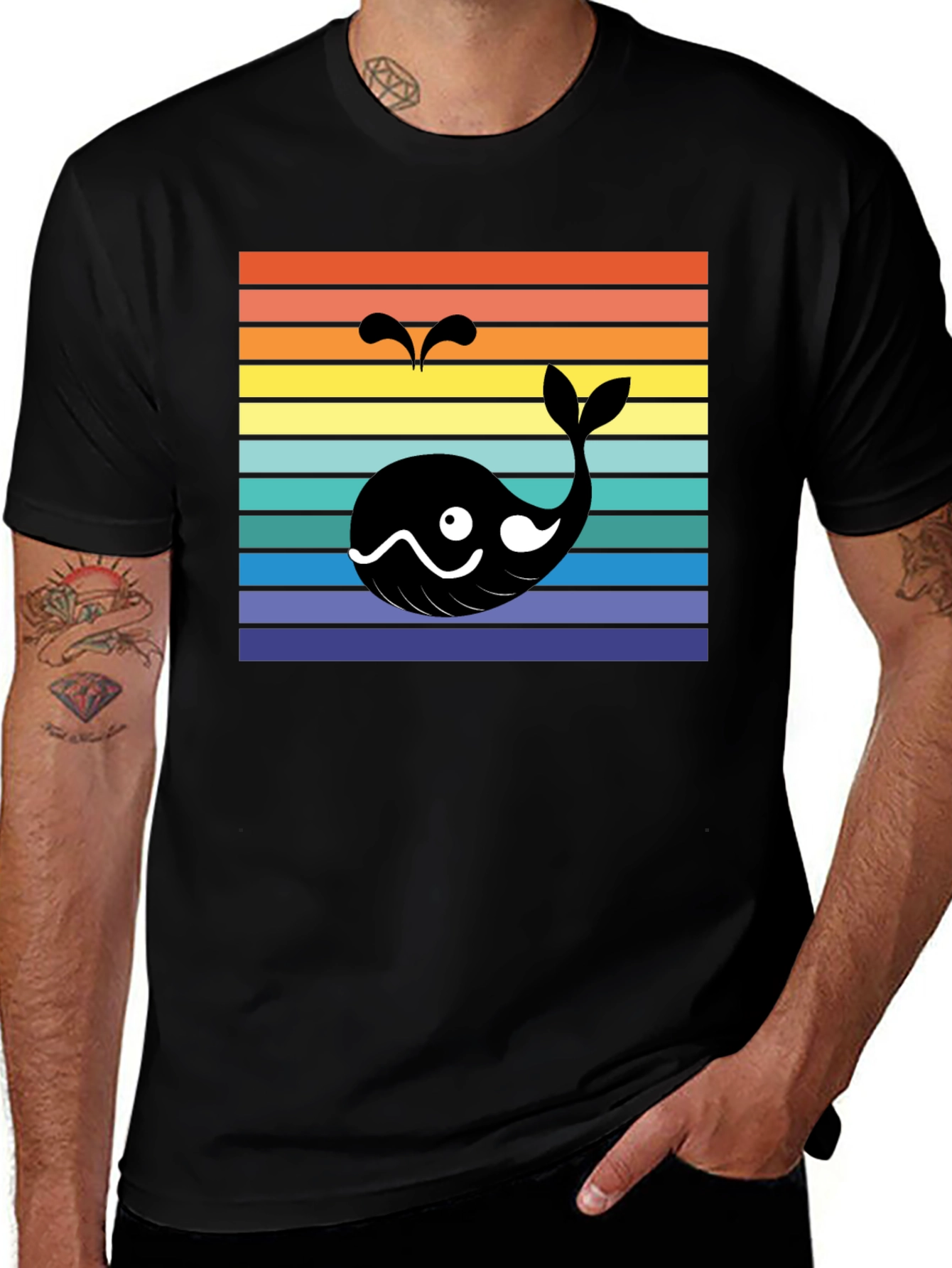 Retro Whale Graphic Tee - Mens Black T-Shirt