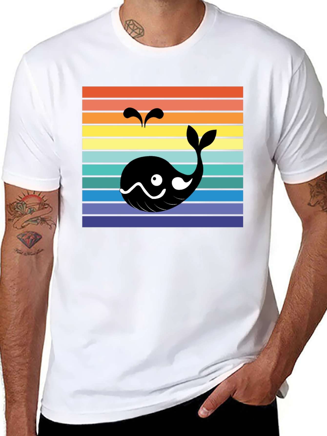 Retro Whale Graphic Tee - Mens Black T-Shirt
