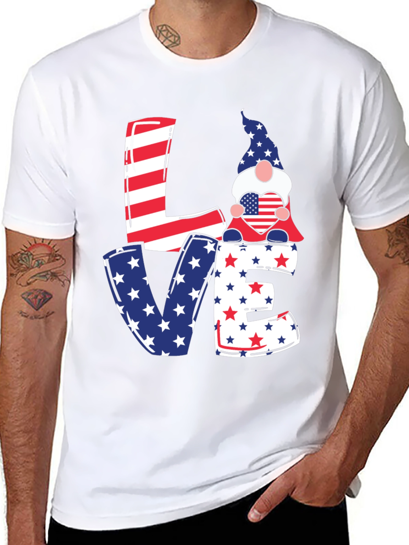 Patriotic Gnome Love T-Shirt - USA Pride Tee