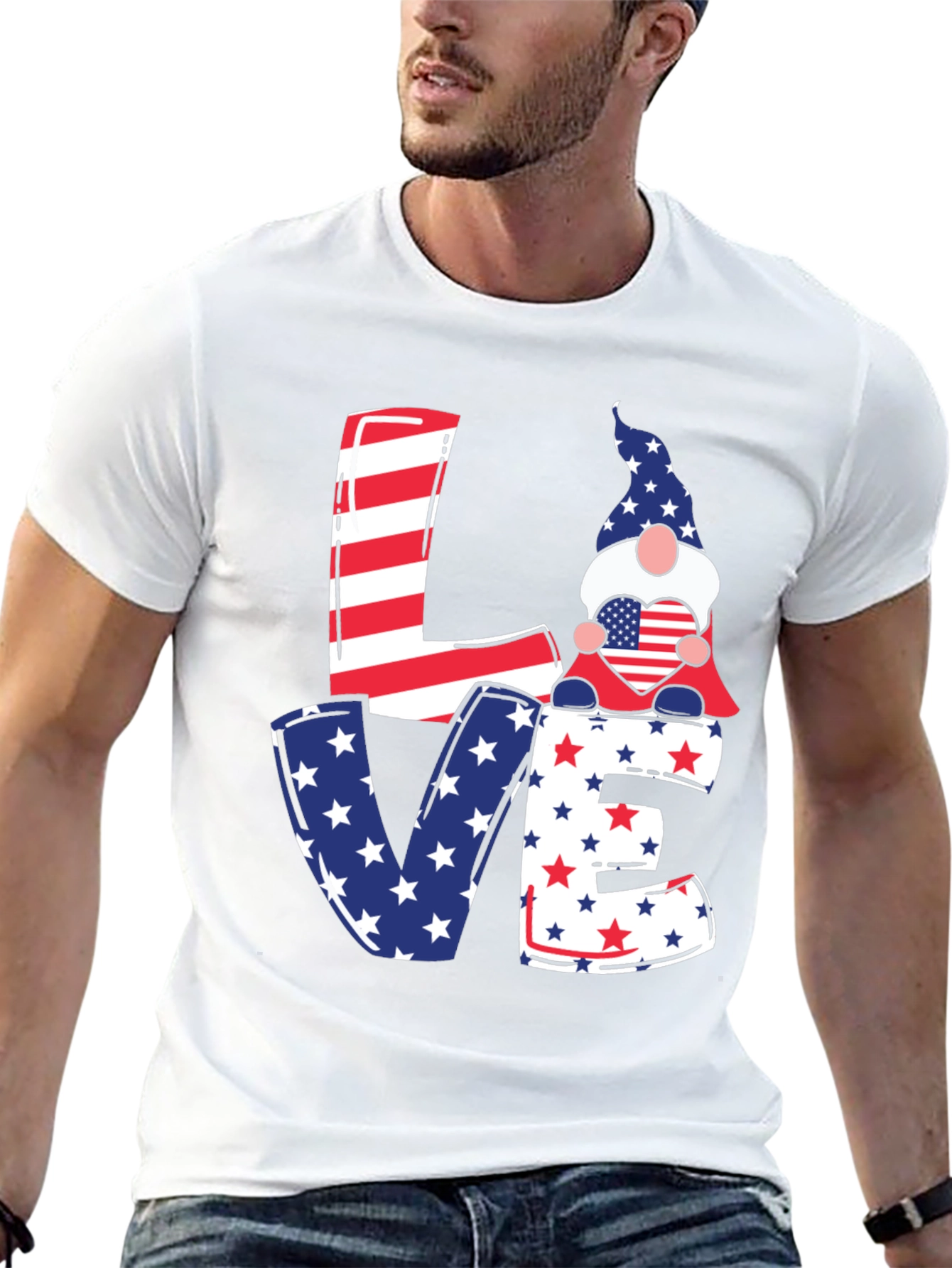 Patriotic Gnome Love T-Shirt - USA Pride Tee