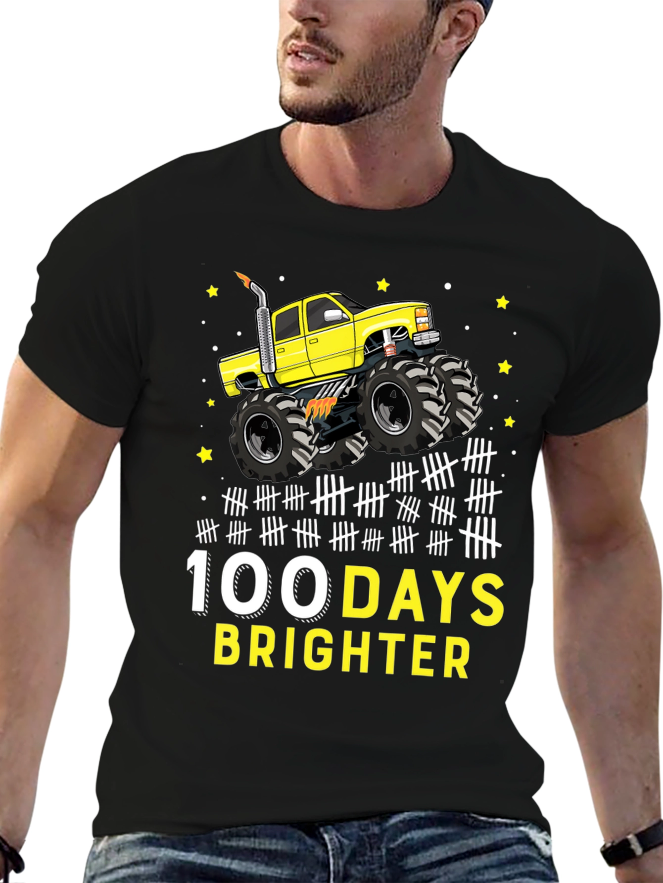 100 Days Brighter Monster Truck Graphic Tee