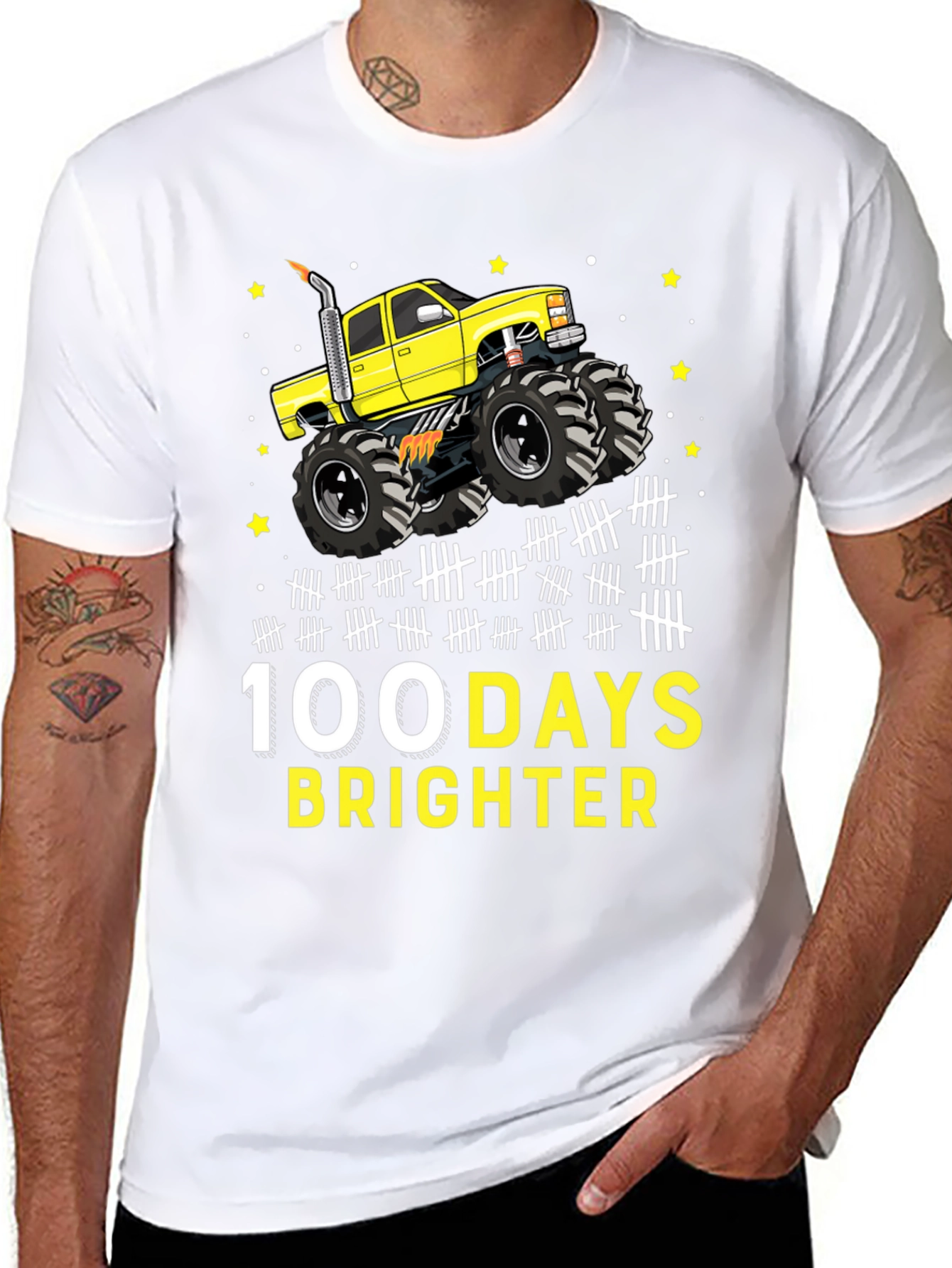 100 Days Brighter Monster Truck Graphic Tee