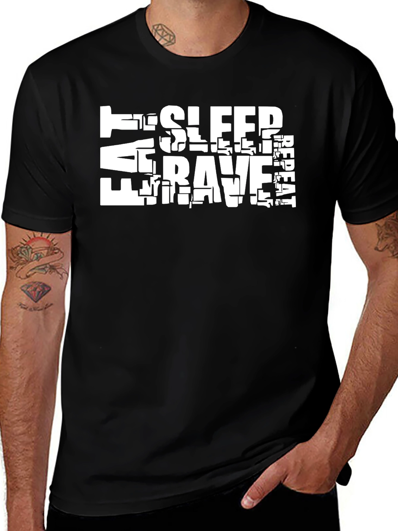 Eat Sleep Rave Repeat Graphic Tee - Black