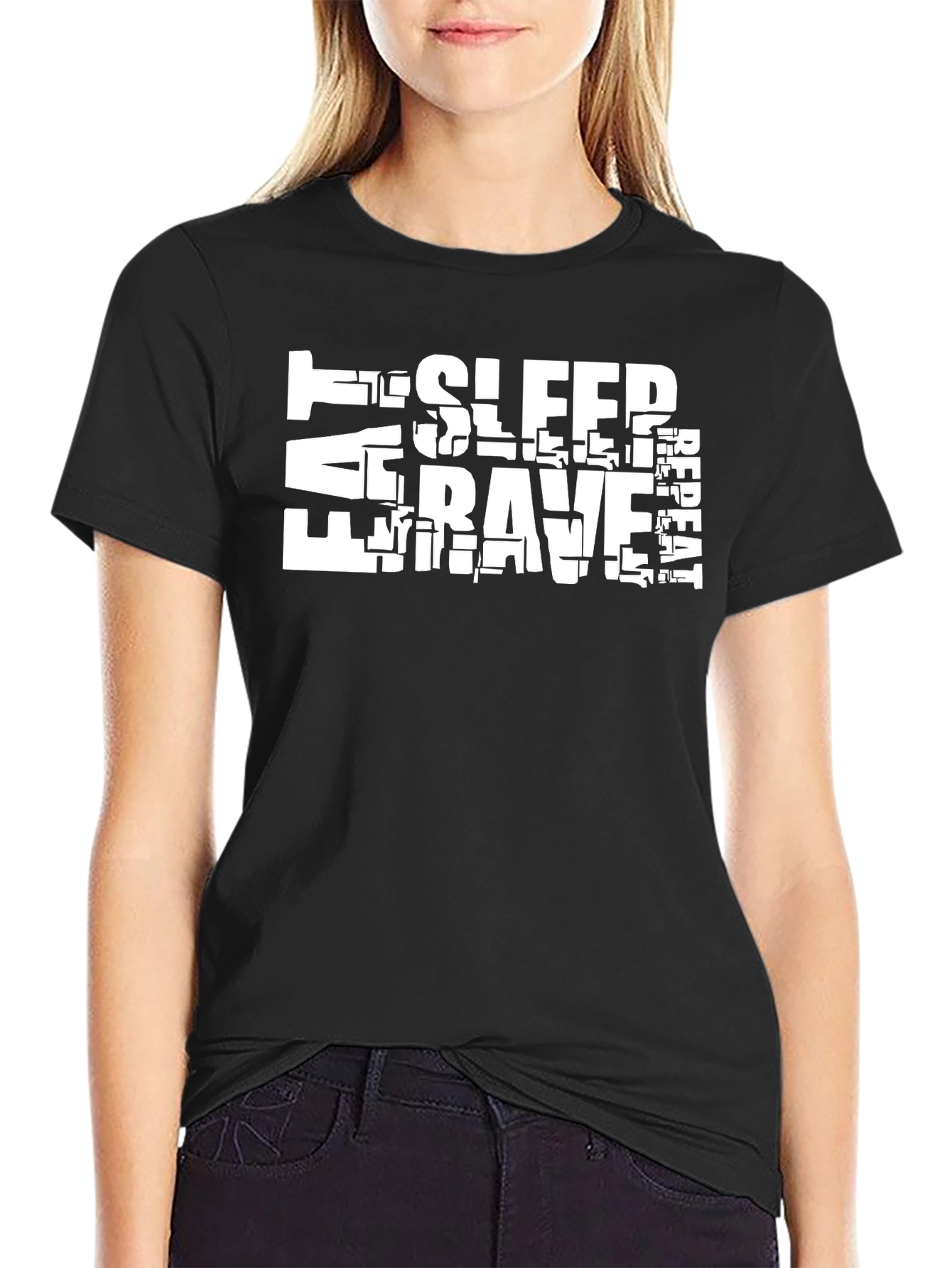 Eat Sleep Rave Repeat Graphic Tee - Black