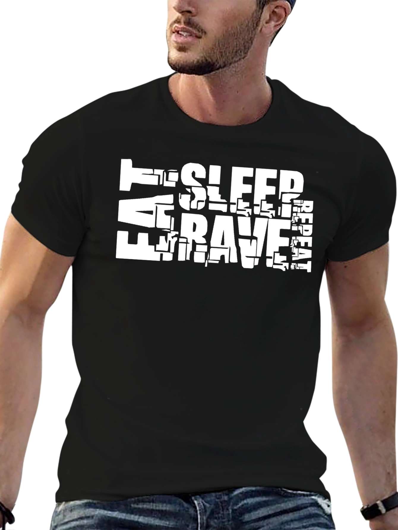 Eat Sleep Rave Repeat Graphic Tee - Black