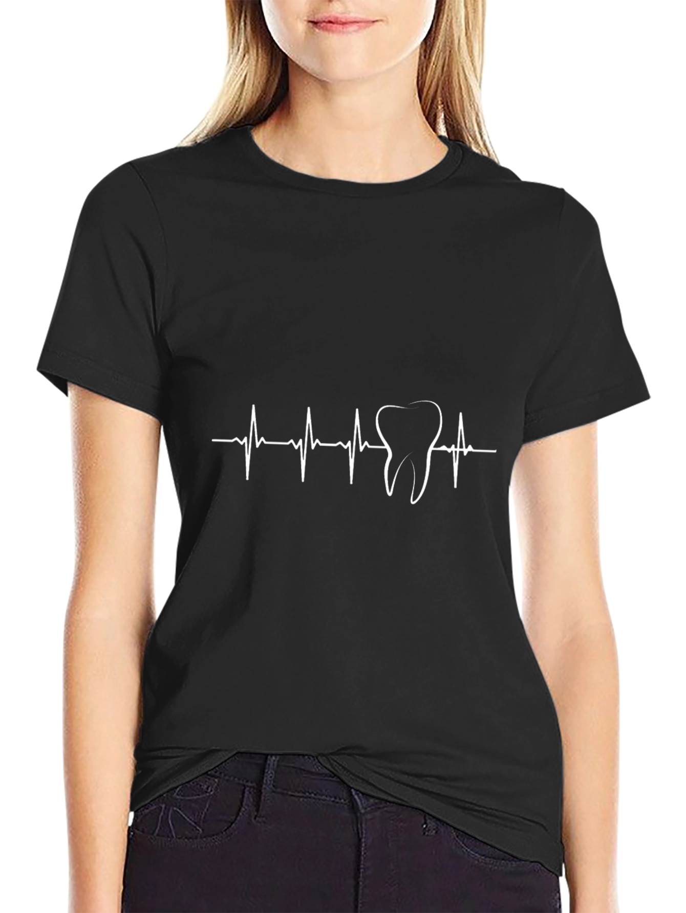 Dentist Heartbeat Graphic T-Shirt - Black Cotton