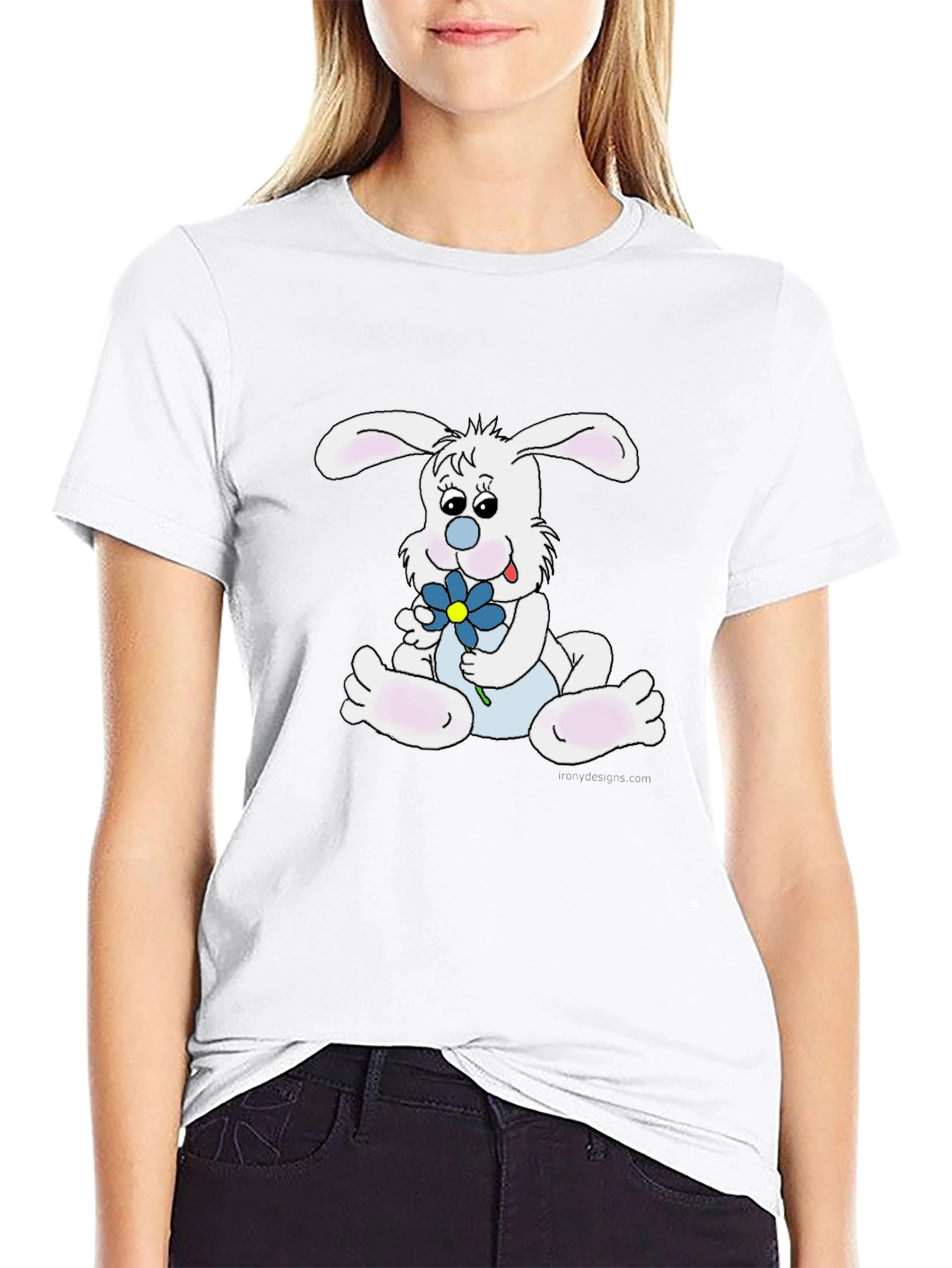 Cute Bunny Graphic Black Tee