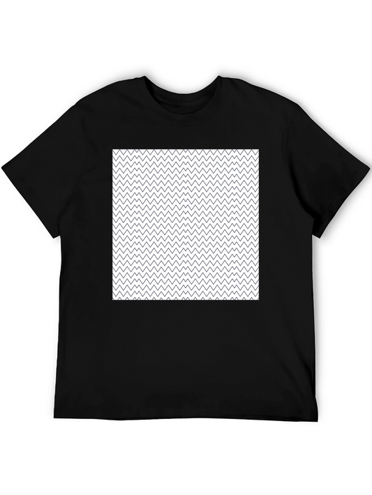 Mens Black Crew Neck Tee with Zigzag Pattern