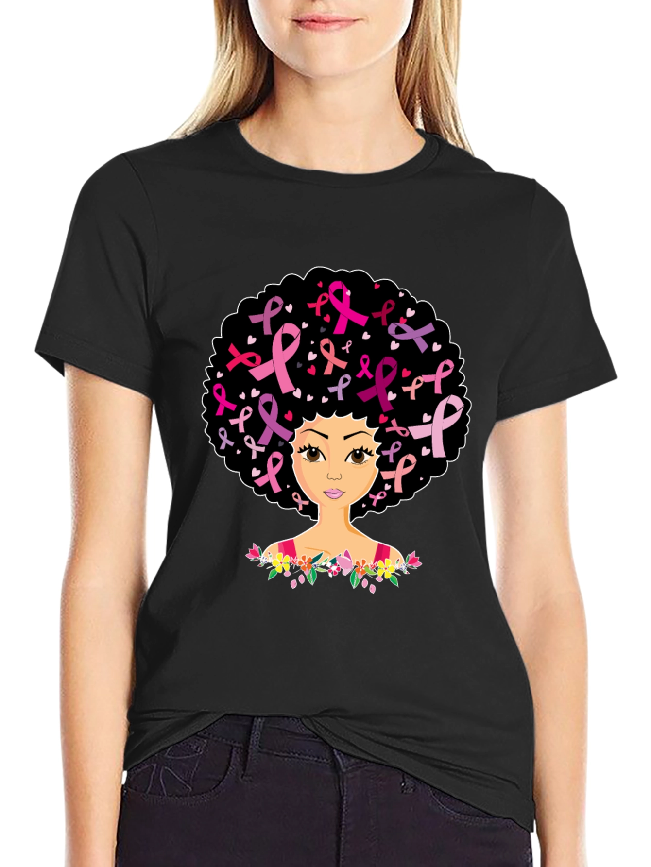 Breast Cancer Awareness Afro Woman T-Shirt