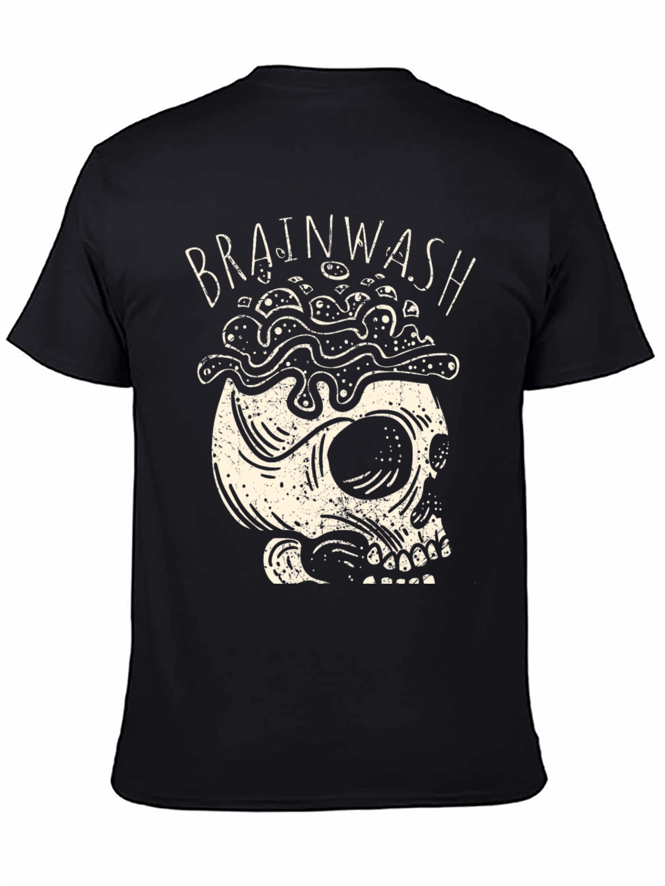 Brainwash Skull Graphic Tee - Black Cotton T-Shirt
