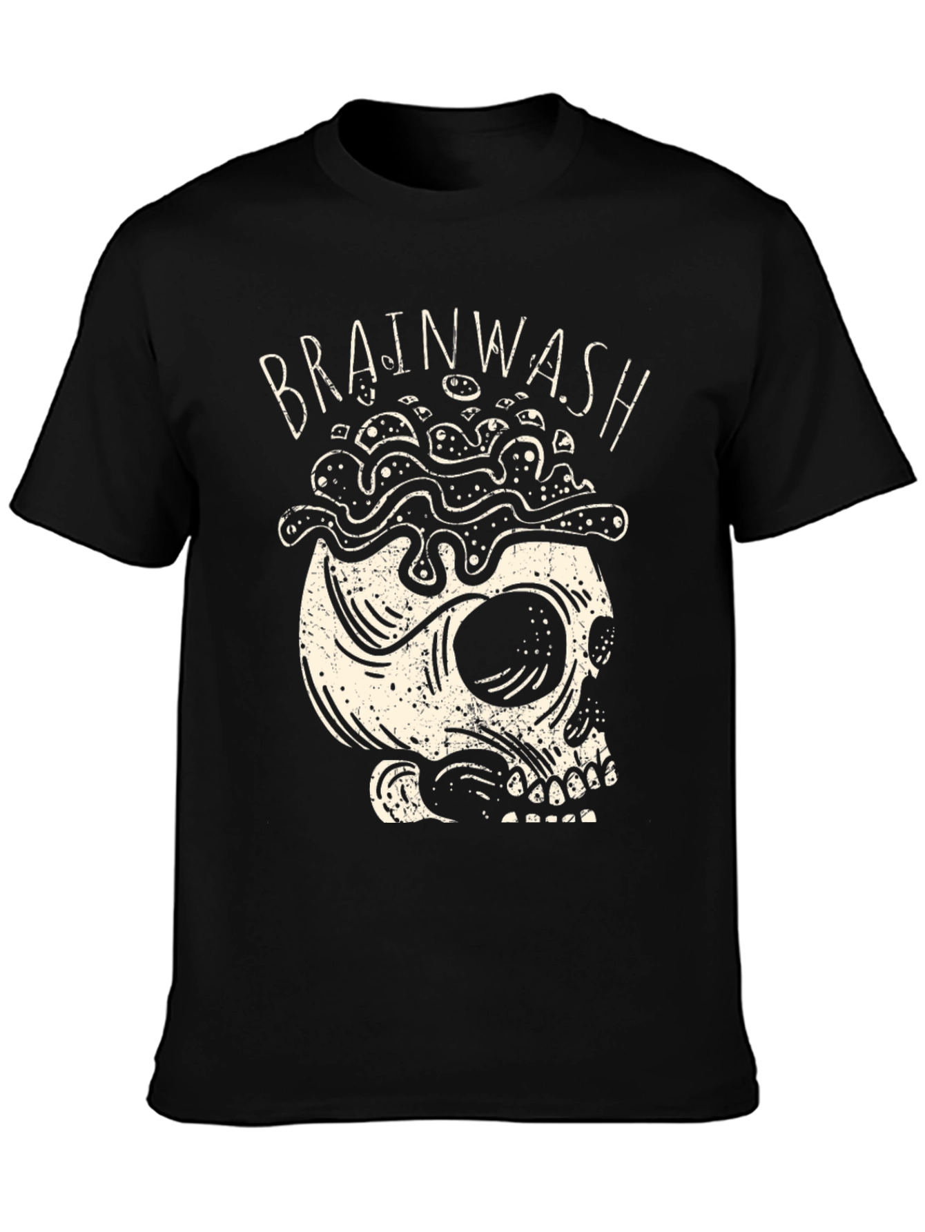 Brainwash Skull Graphic Tee - Black Cotton T-Shirt