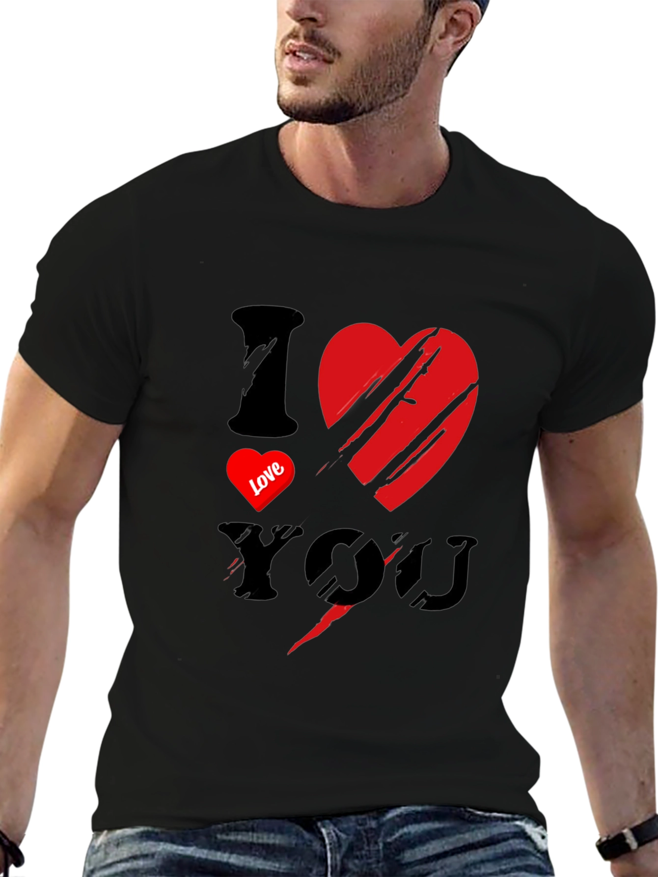 I Love You Graphic Print Mens Black T-Shirt