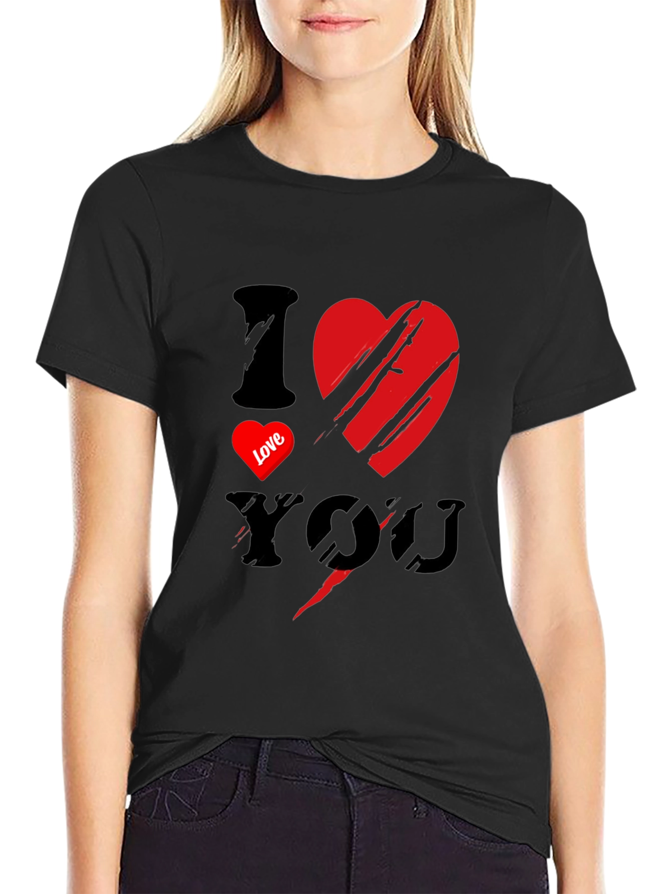 I Love You Graphic Print Mens Black T-Shirt