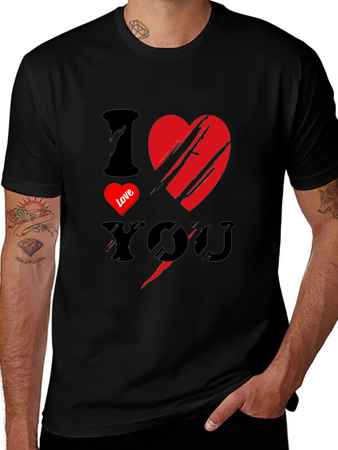 I Love You Graphic Print Mens Black T-Shirt