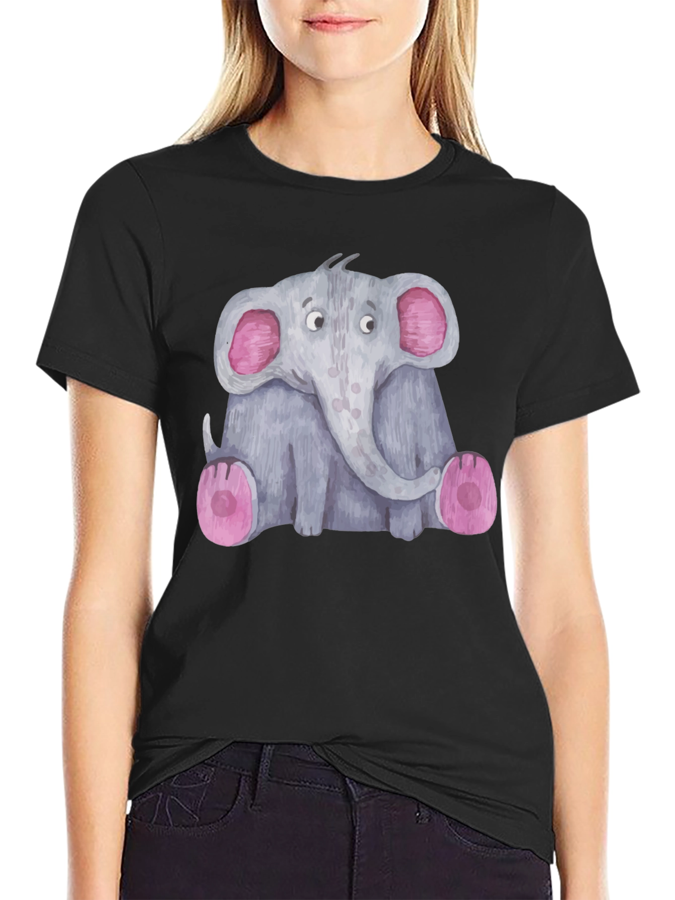 Cute Elephant Graphic Tee - Unisex Black T-Shirt