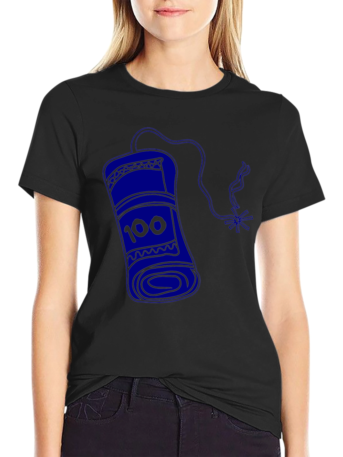 Mens Black T-Shirt with Blue Dynamite Graphic