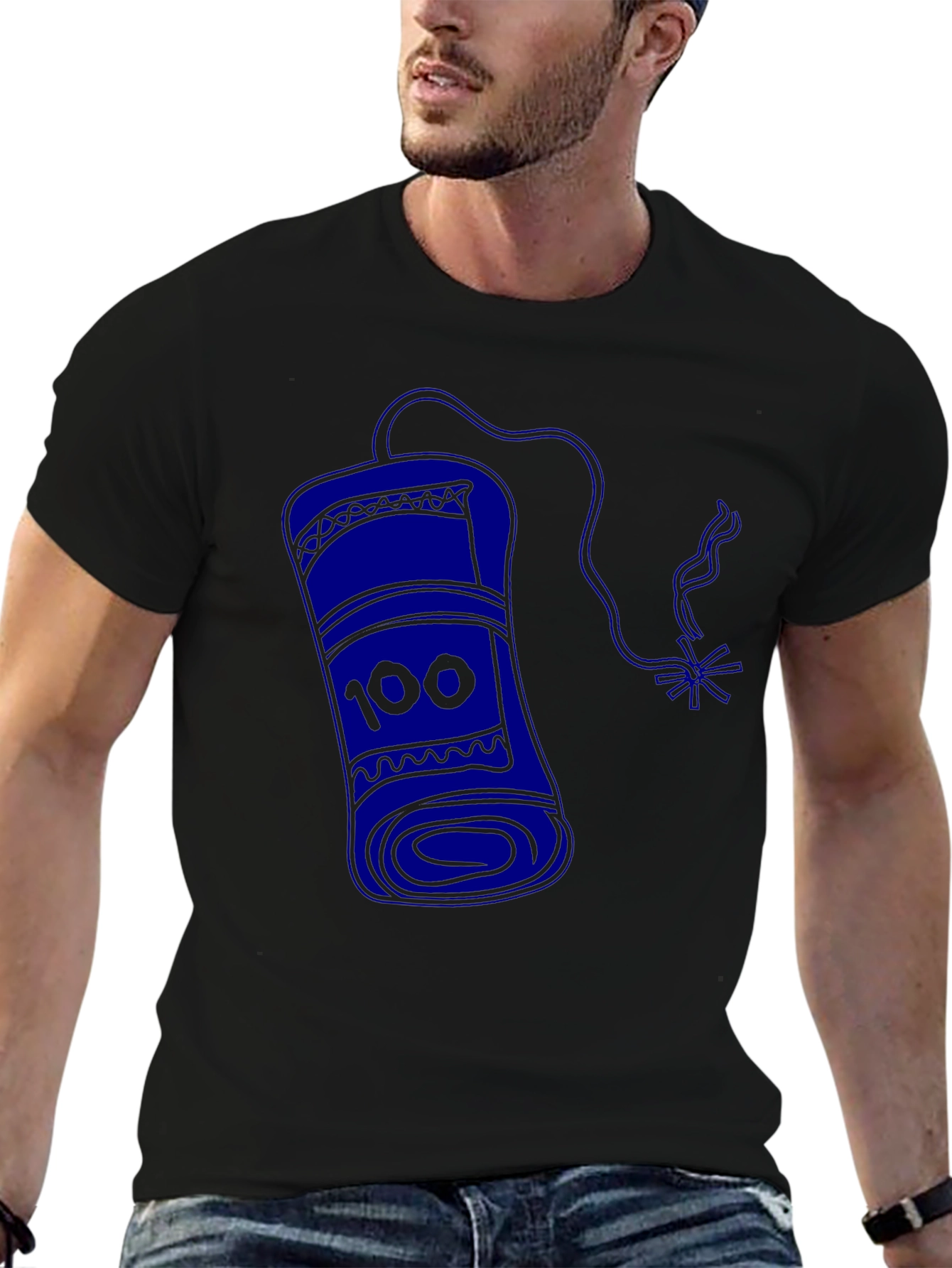 Mens Black T-Shirt with Blue Dynamite Graphic