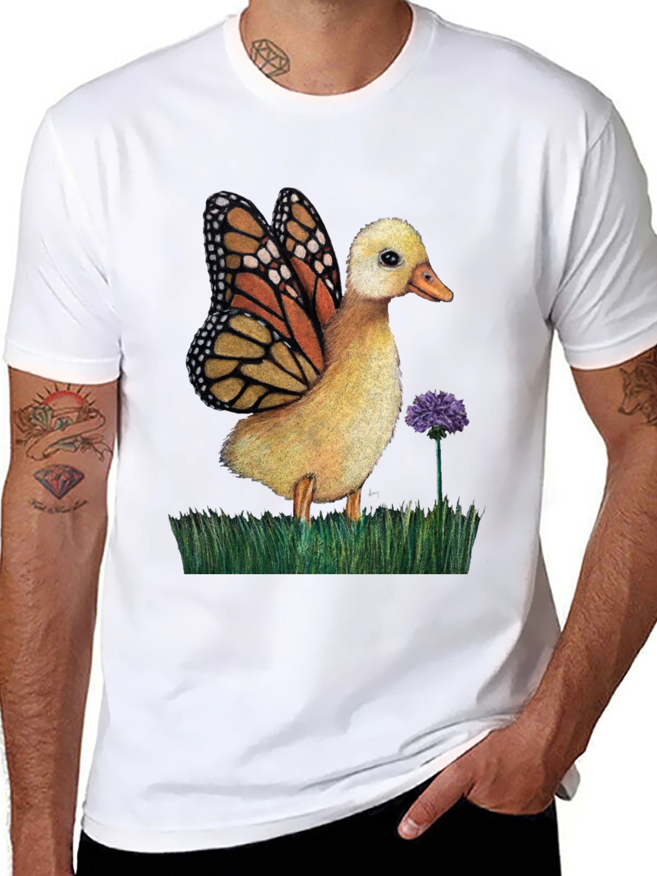 Duckling with Butterfly Wings Graphic Tee - Black