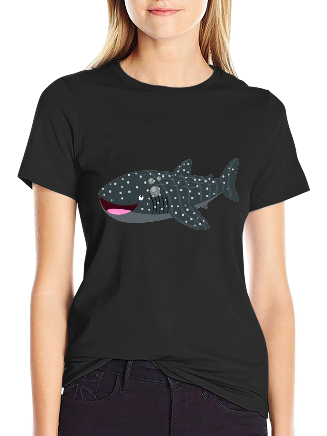 Whale Shark Graphic Tee - Black Cotton T-Shirt