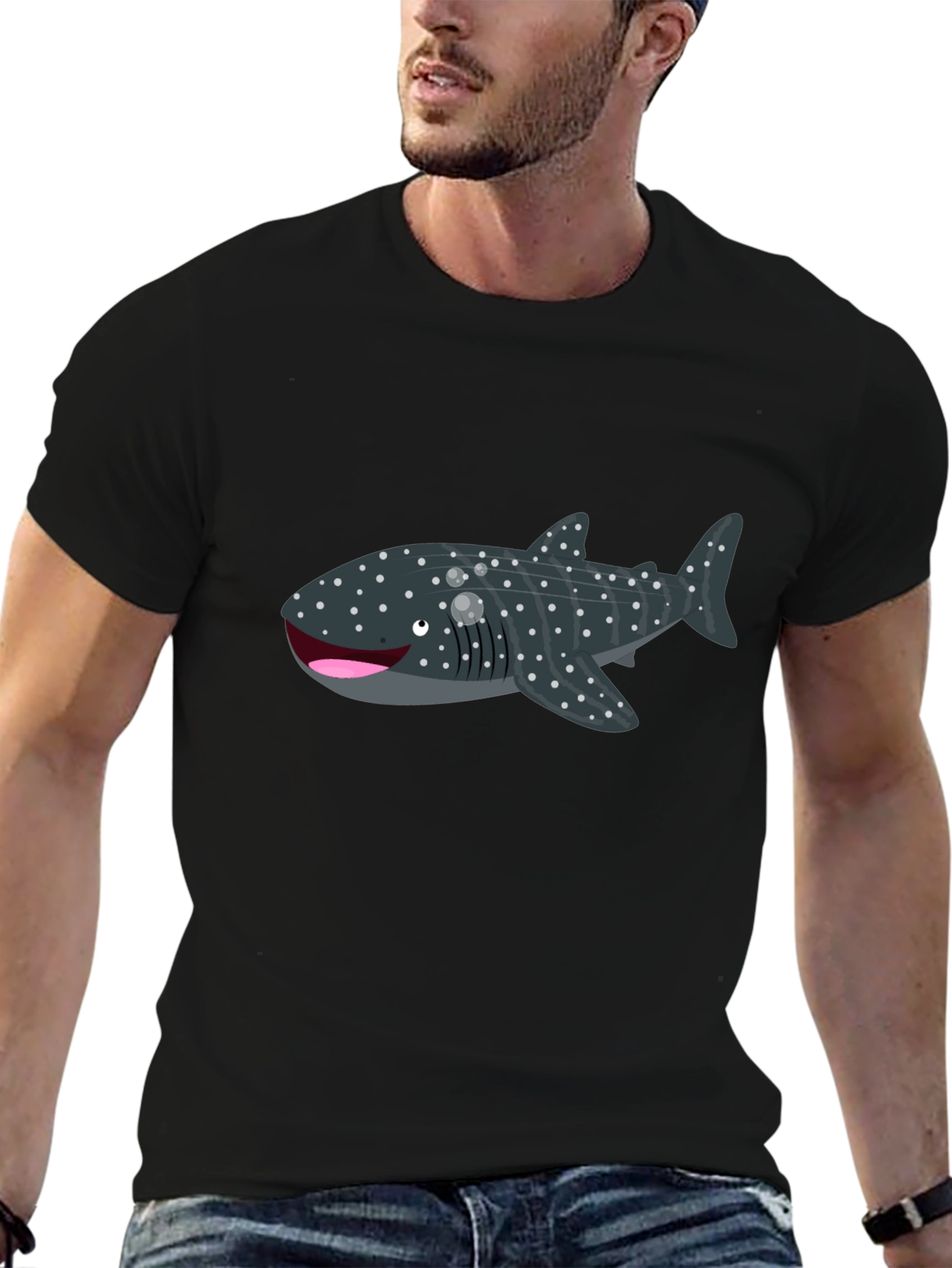 Whale Shark Graphic Tee - Black Cotton T-Shirt