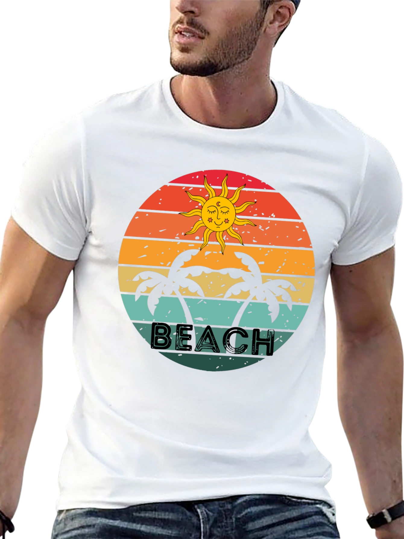 Retro Beach Graphic Tee - Palm Tree Sunset T-Shirt
