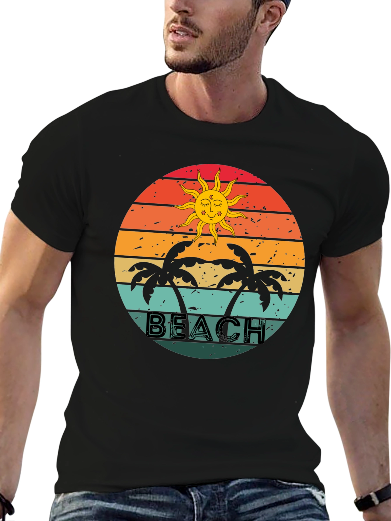 Retro Beach Graphic Tee - Palm Tree Sunset T-Shirt